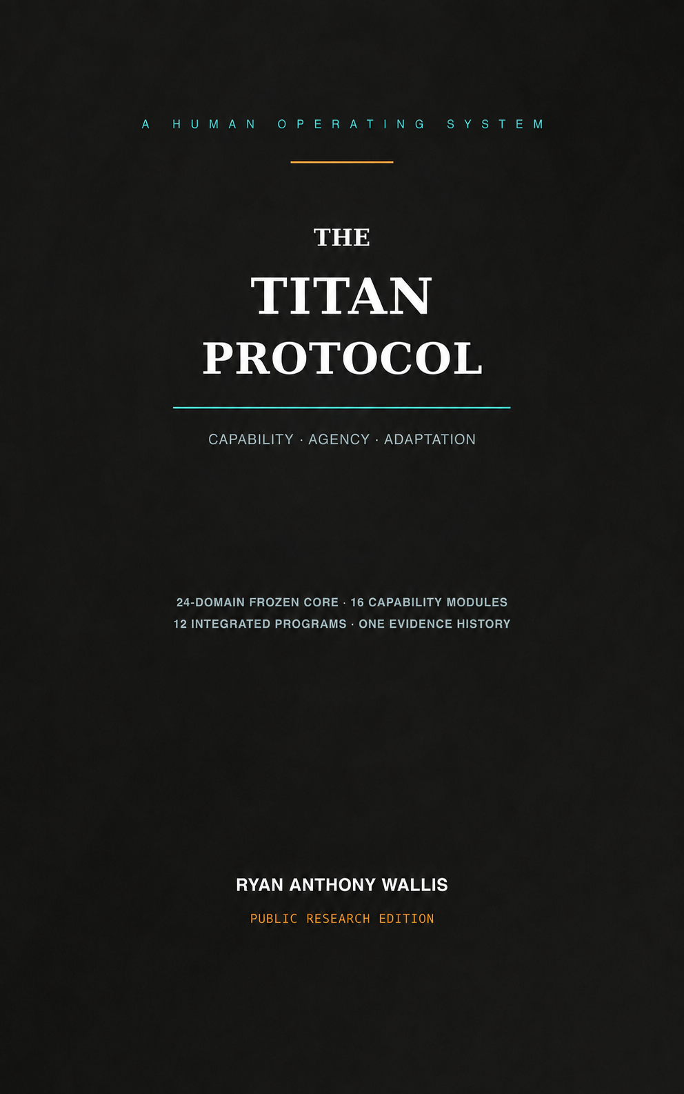 The Titan Protocol — Public Research Edition — Revision 7T Full Tutorials cover Version-neutral dark cover for The Titan Protocol, bound here to the Public Research Edition, Revision 7T Full Tutorials title page and release metadata.